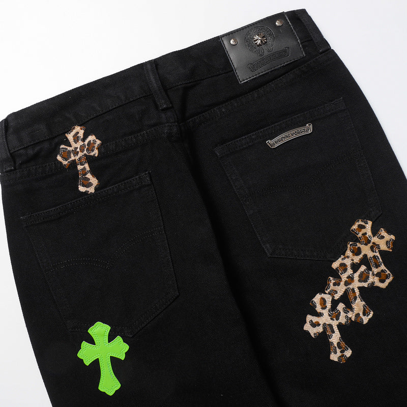CHROME HEARTS JEANS BLACK GREEN LEOPARD - Prime Reps