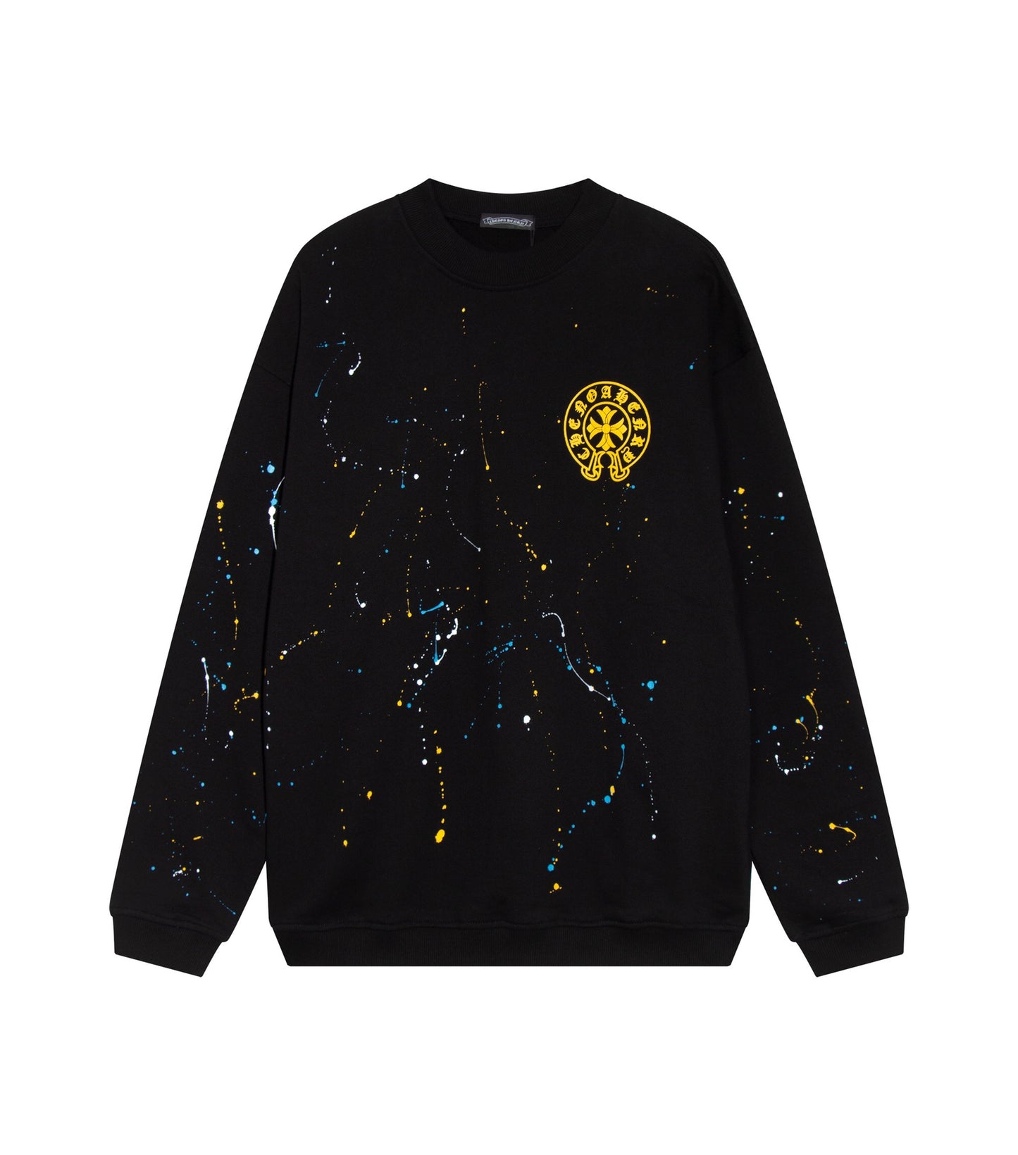 CHROME HEARTS PAINT DRIP YELLOW CROSS SWEATSHIRT BLACK - Prime Reps