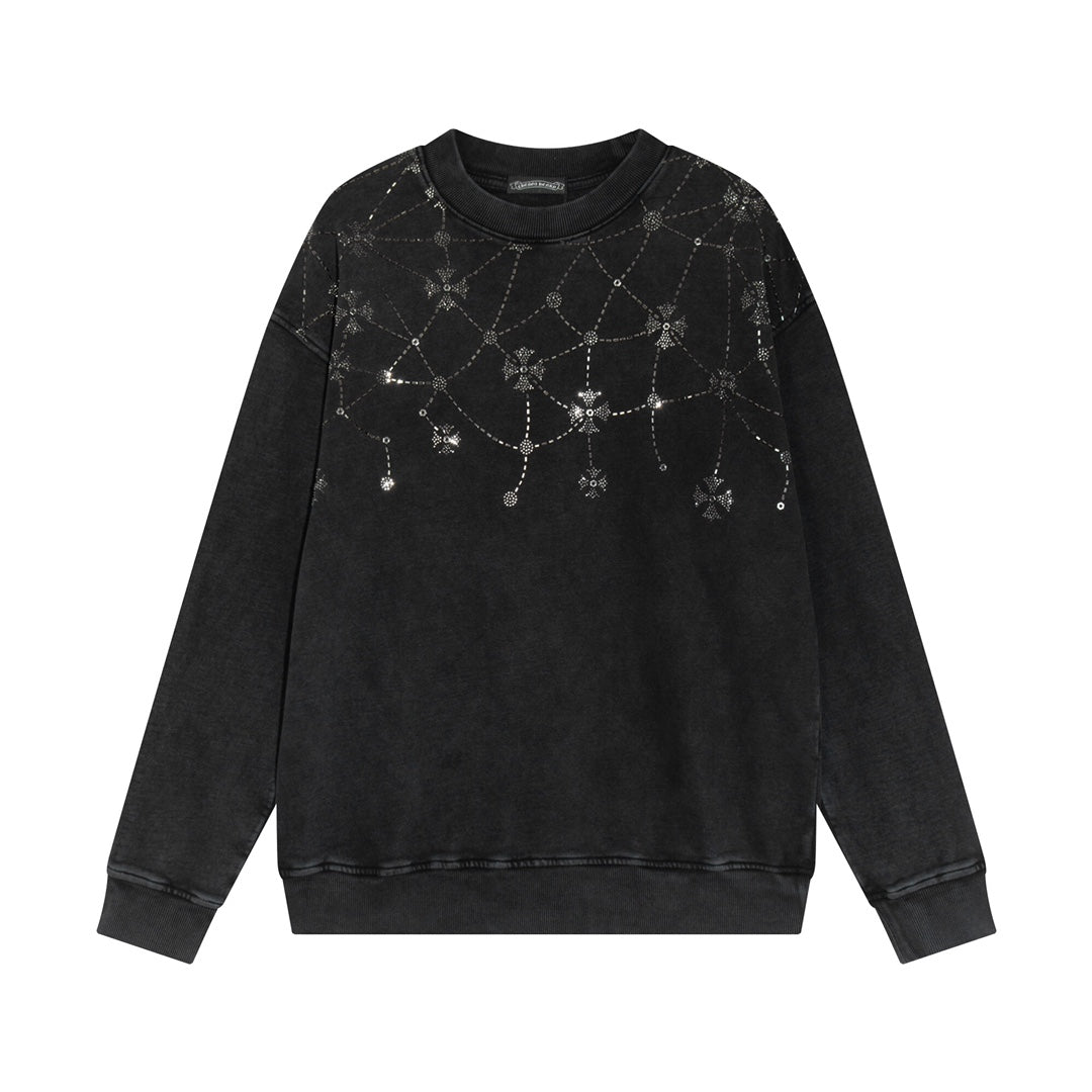 CHROME HEARTS RHINESTONE NETWORK SWEATSHIRT WASHED BLACK - Prime Reps