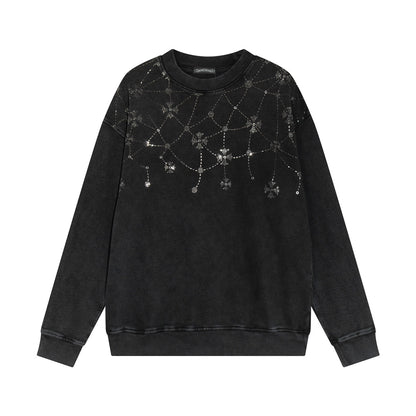 CHROME HEARTS RHINESTONE NETWORK SWEATSHIRT WASHED BLACK - Prime Reps