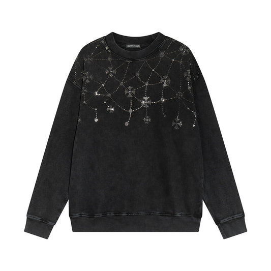 CHROME HEARTS RHINESTONE NETWORK SWEATSHIRT WASHED BLACK - Prime Reps