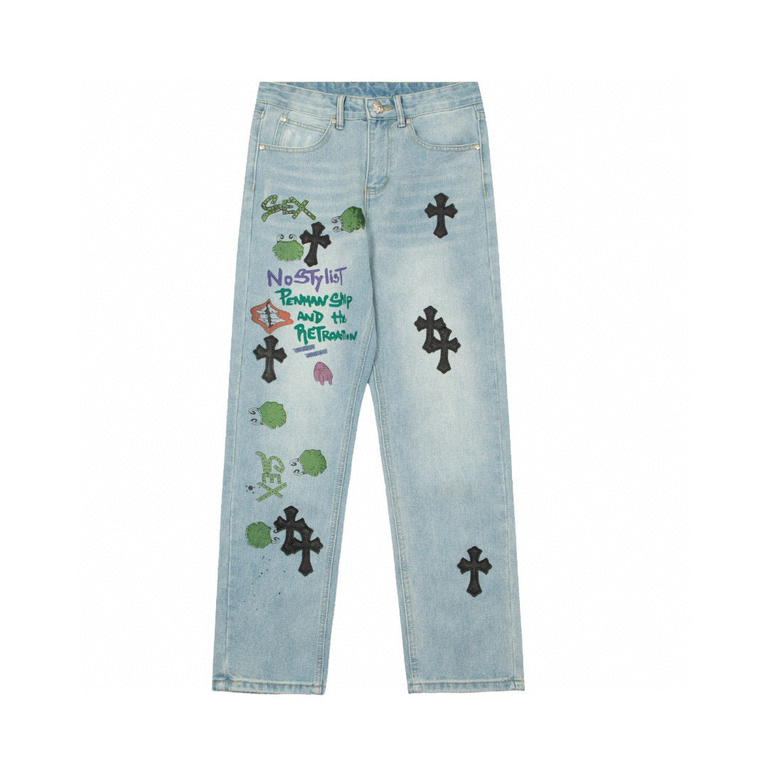 CHROME HEARTS SEX EMBROIDERED JEANS BLUE - Prime Reps