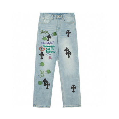 CHROME HEARTS SEX EMBROIDERED JEANS BLUE - Prime Reps