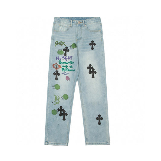 CHROME HEARTS SEX EMBROIDERED JEANS BLUE - Prime Reps