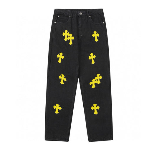 CHROME HEARTS YELLOW CROSS PATCH JEANS BLACK - Prime Reps