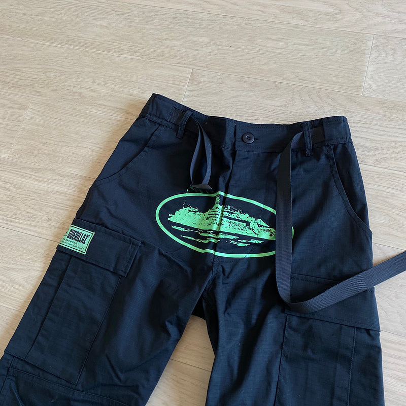 CORTEIZ ALCATRAZ CARGO PANTS BLACK/GREEN - Prime Reps