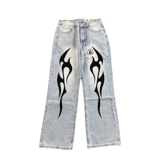 HELLSTAR BLACK FLAME JEANS WASHED BLUE - Prime Reps