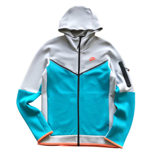 NIKE TECH FLEECE HOODIE x WOLF GREY/AQUAMARINE/ORANGE - Prime Reps