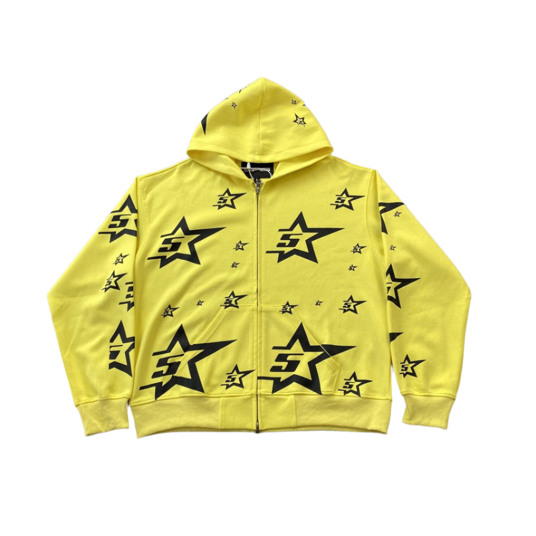 SP5DER DOUBLE LAYER 5 STAR ZIP HOODIE YELLOW - Prime Reps