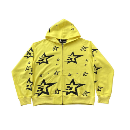 SP5DER DOUBLE LAYER 5 STAR ZIP HOODIE YELLOW - Prime Reps