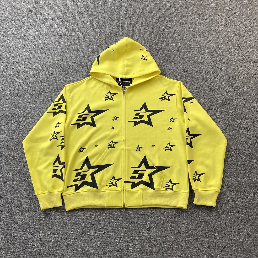 SP5DER DOUBLE LAYER 5 STAR ZIP HOODIE YELLOW - Prime Reps