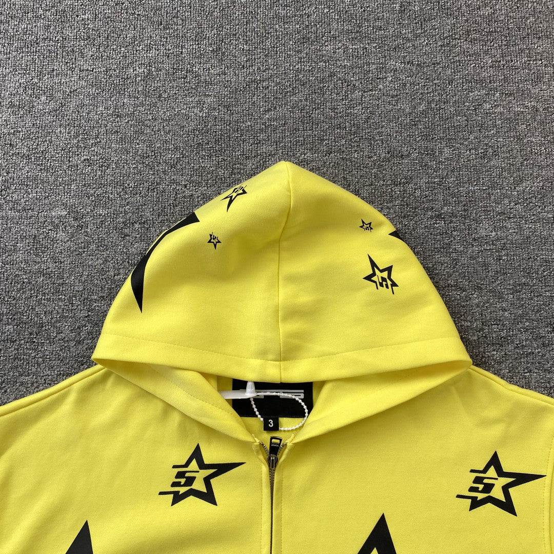 SP5DER DOUBLE LAYER 5 STAR ZIP HOODIE YELLOW - Prime Reps