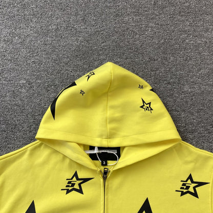 SP5DER DOUBLE LAYER 5 STAR ZIP HOODIE YELLOW - Prime Reps