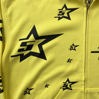 SP5DER DOUBLE LAYER 5 STAR ZIP HOODIE YELLOW - Prime Reps