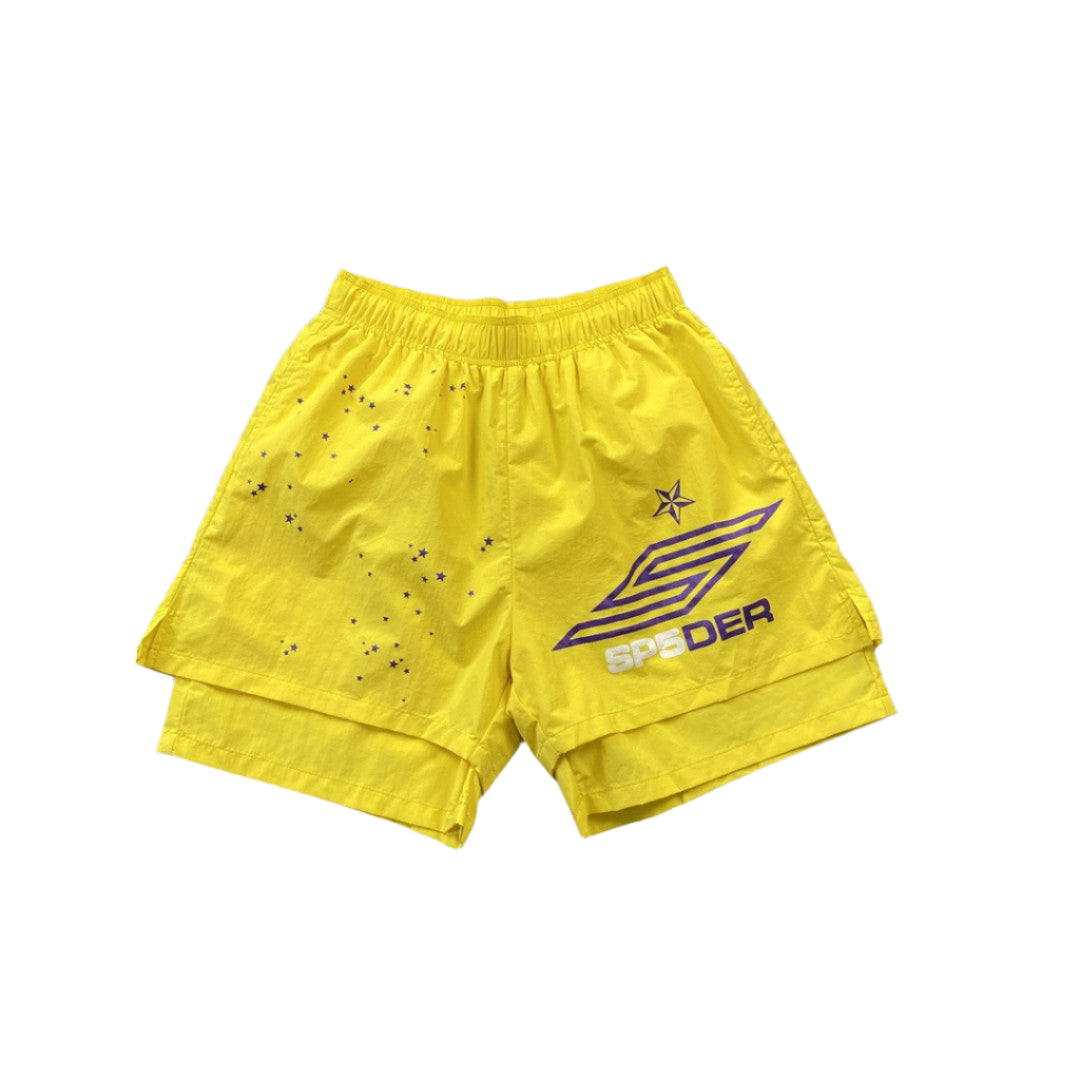 SP5DER DOUBLE LAYER SHORTS YELLOW - Prime Reps