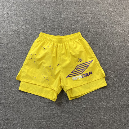 SP5DER DOUBLE LAYER SHORTS YELLOW - Prime Reps