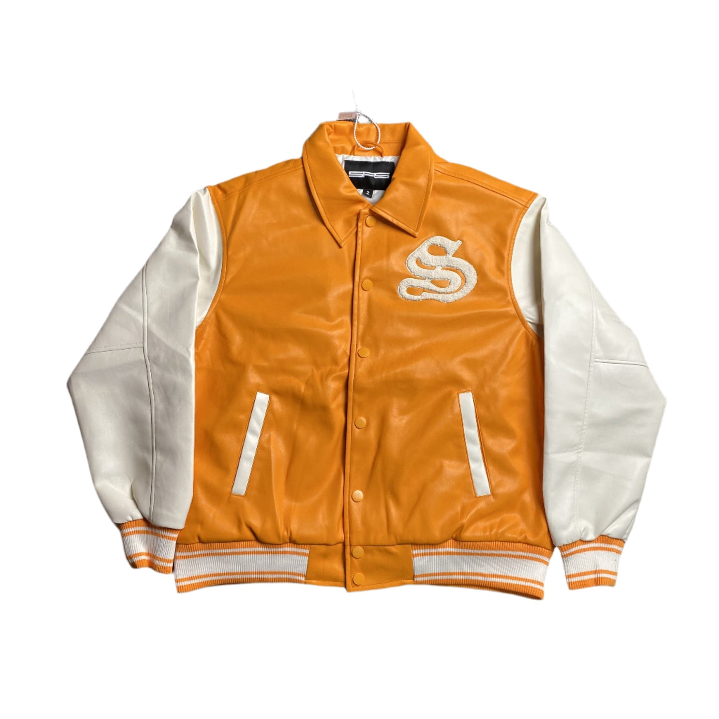 SP5DER LEATHER VARSITY JACKET ORANGE - Prime Reps