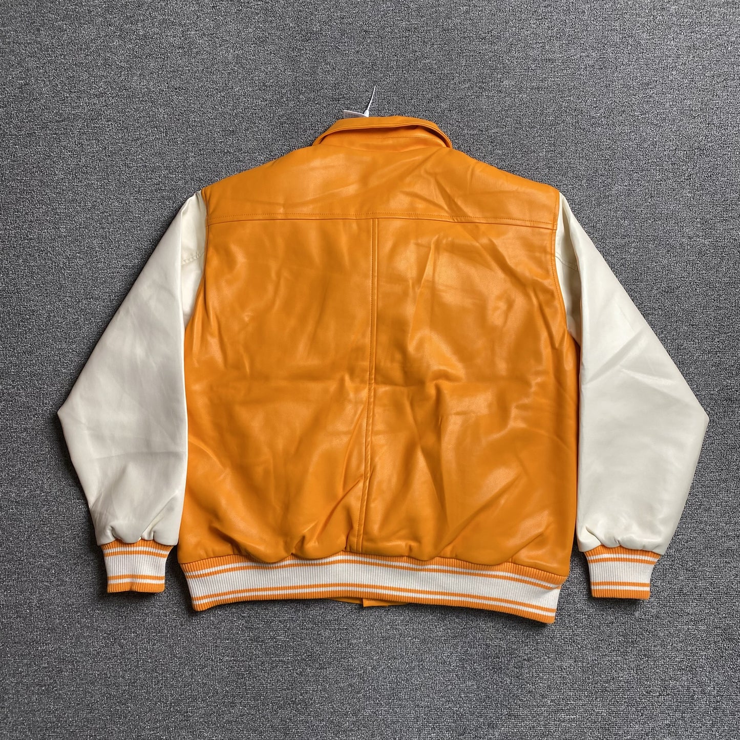 SP5DER LEATHER VARSITY JACKET ORANGE - Prime Reps
