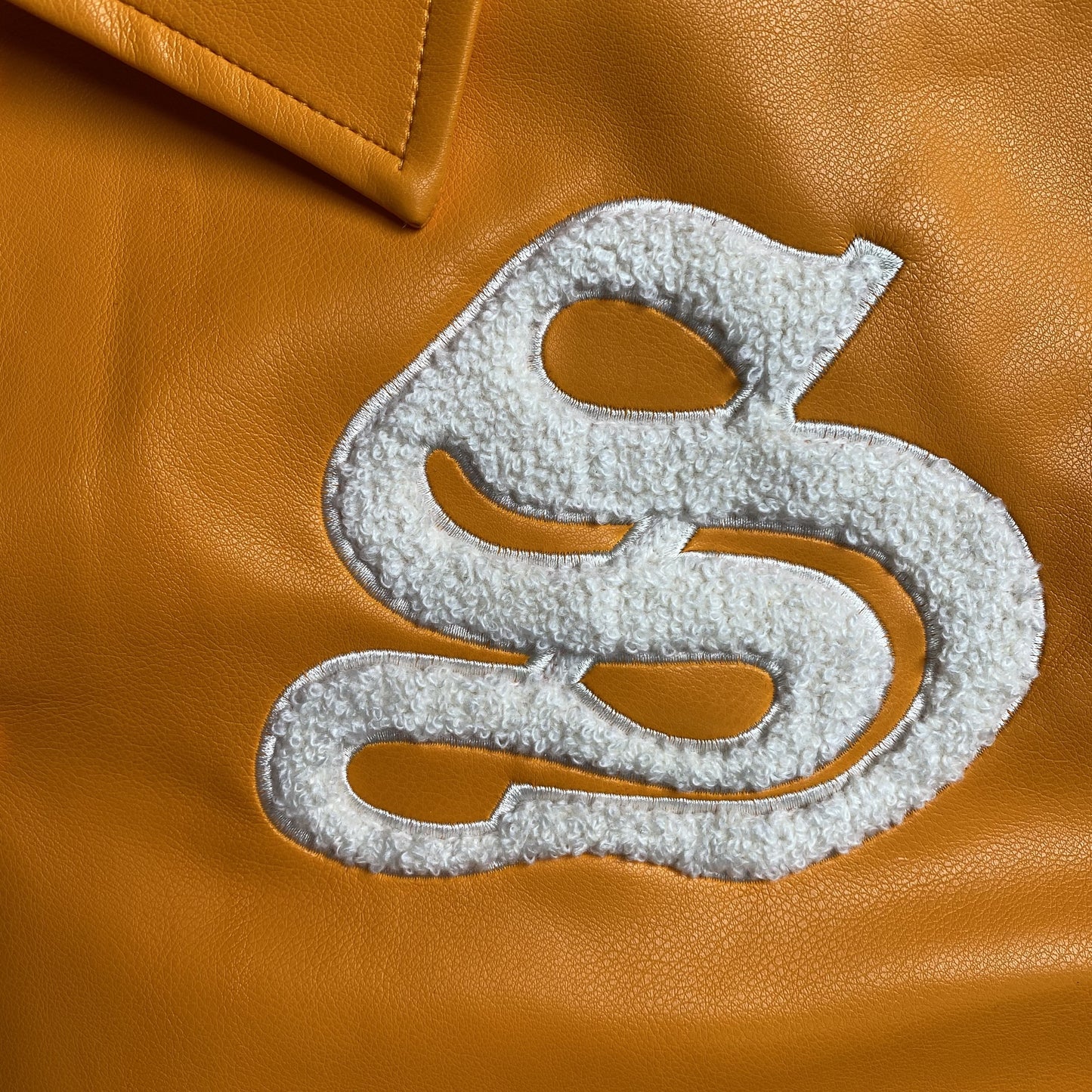 SP5DER LEATHER VARSITY JACKET ORANGE - Prime Reps
