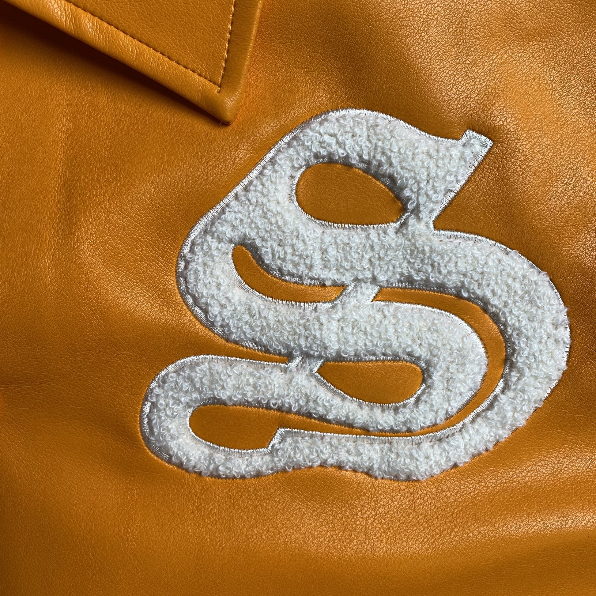 SP5DER LEATHER VARSITY JACKET ORANGE - Prime Reps