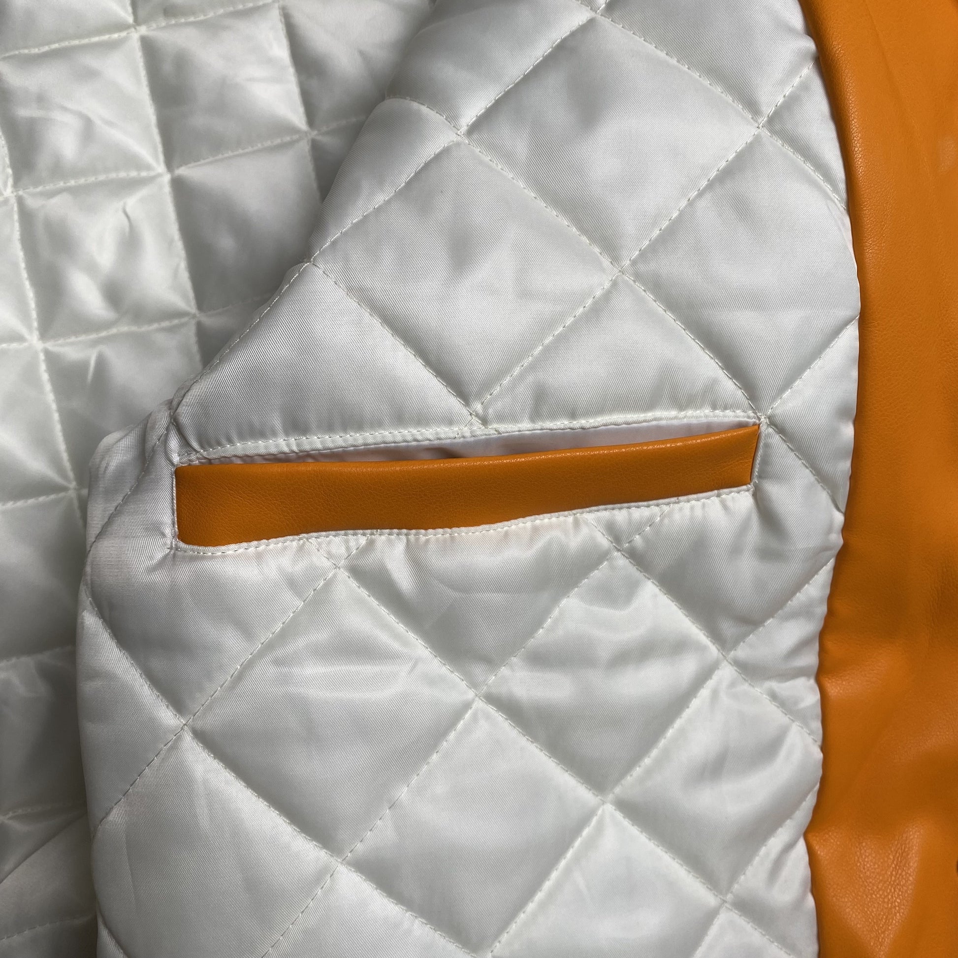 SP5DER LEATHER VARSITY JACKET ORANGE - Prime Reps