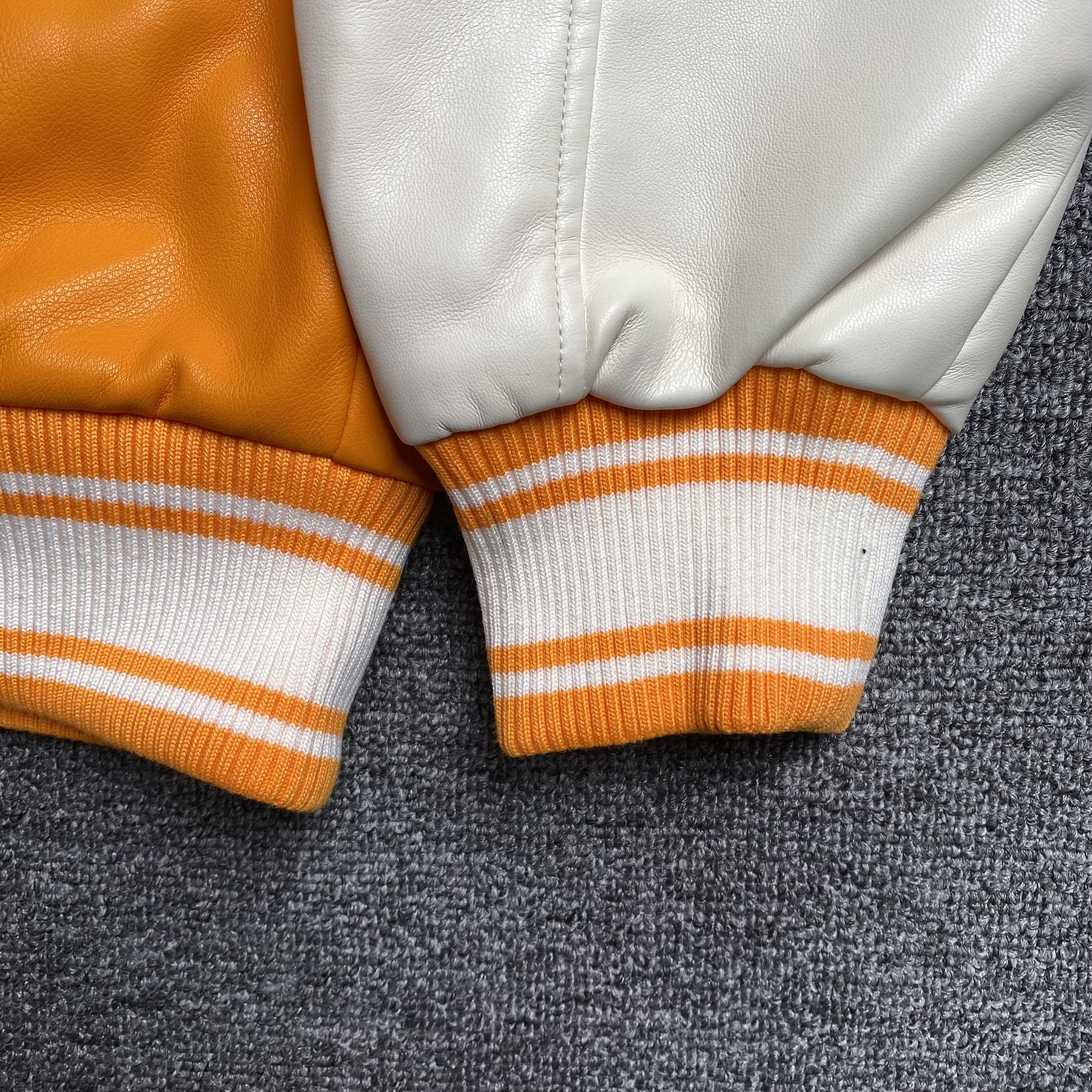 SP5DER LEATHER VARSITY JACKET ORANGE - Prime Reps