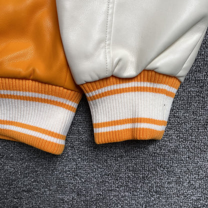 SP5DER LEATHER VARSITY JACKET ORANGE - Prime Reps