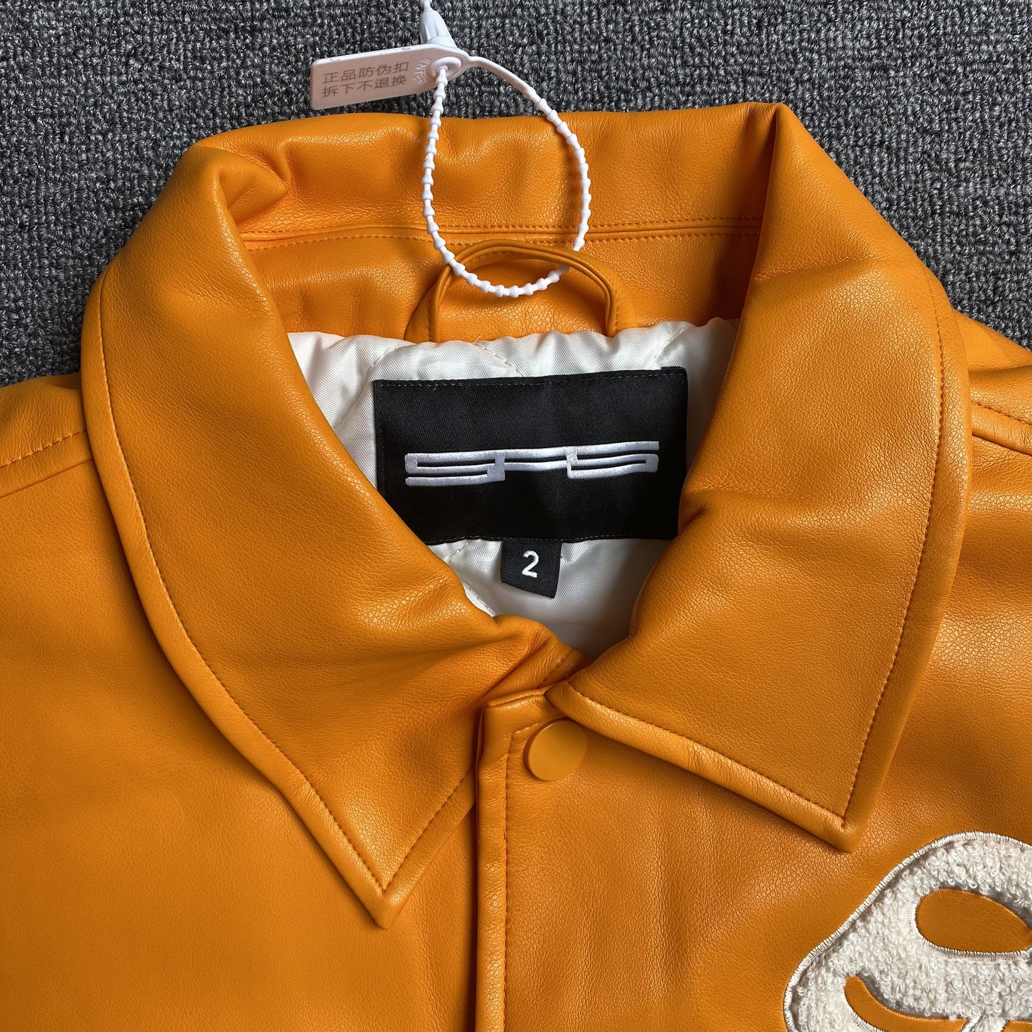 SP5DER LEATHER VARSITY JACKET ORANGE - Prime Reps