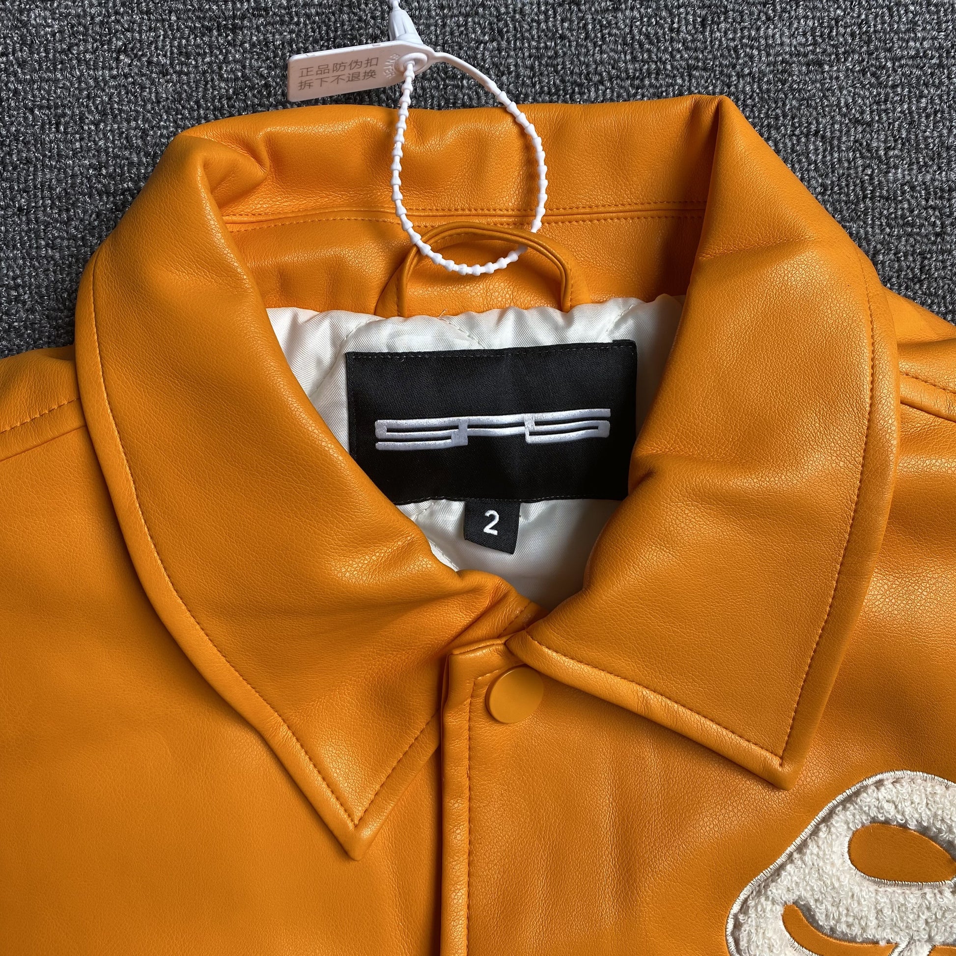 SP5DER LEATHER VARSITY JACKET ORANGE - Prime Reps