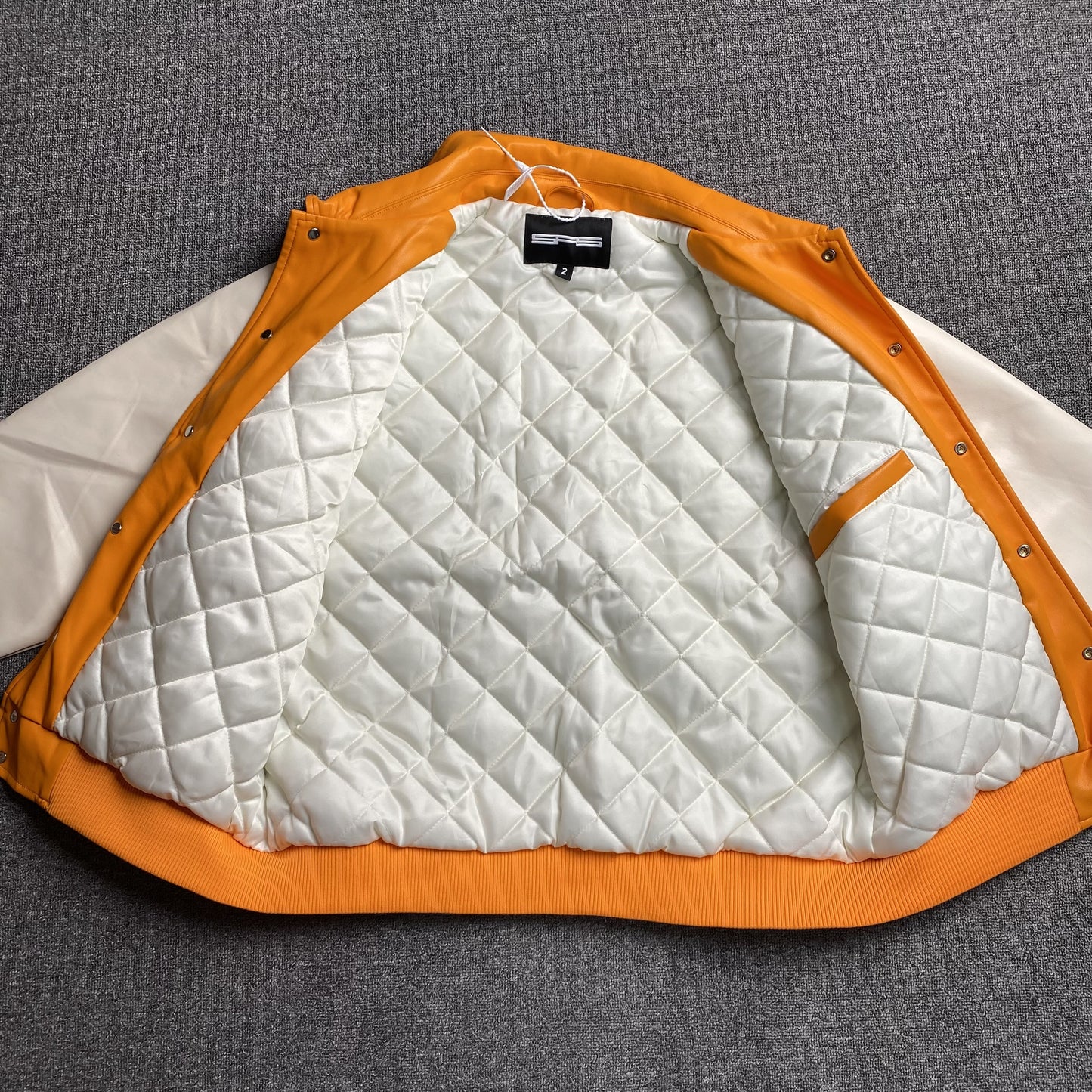 SP5DER LEATHER VARSITY JACKET ORANGE - Prime Reps