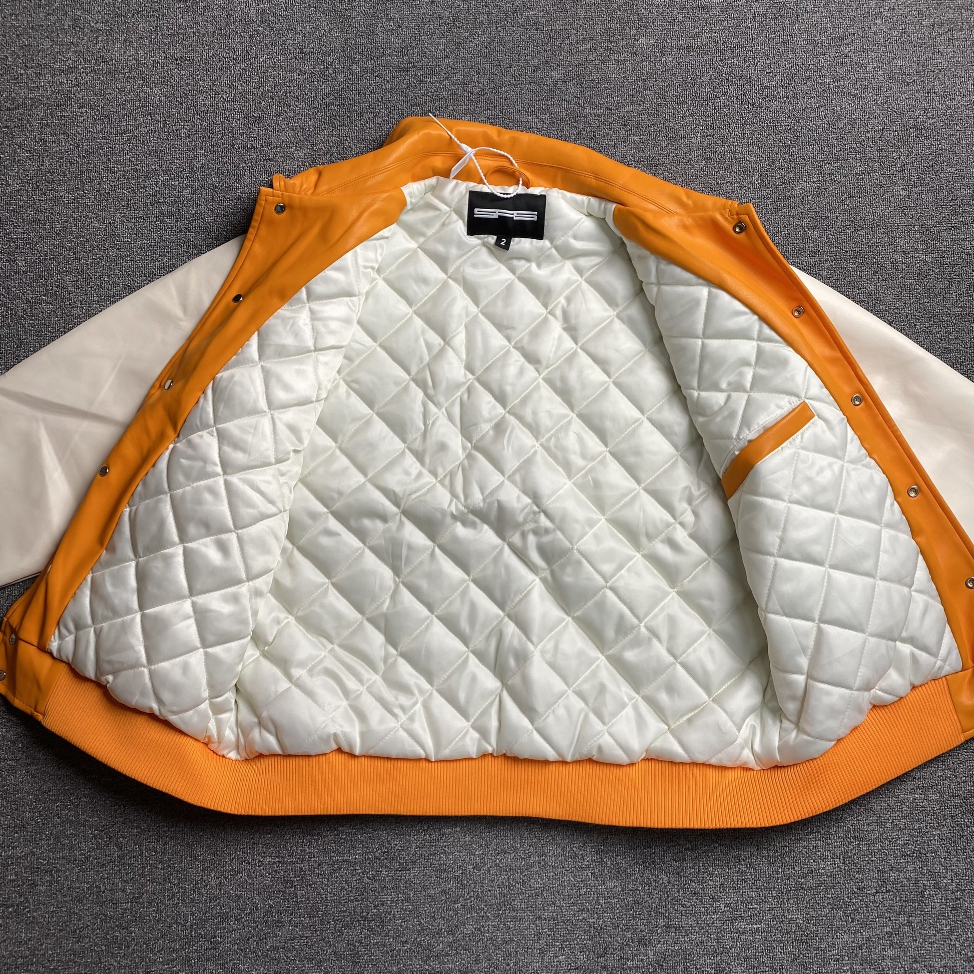SP5DER LEATHER VARSITY JACKET ORANGE - Prime Reps