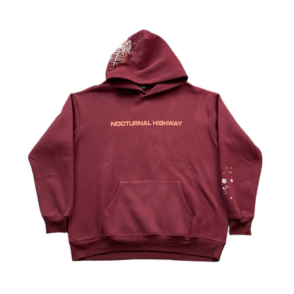 SP5DER NOCTURNAL HIGHWAY HOODIE BURGUNDY - Prime Reps