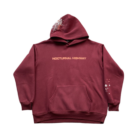 SP5DER NOCTURNAL HIGHWAY HOODIE BURGUNDY - Prime Reps