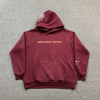 SP5DER NOCTURNAL HIGHWAY HOODIE BURGUNDY - Prime Reps