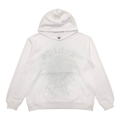 SP5DER OG RHINESTONE LOGO HOODIE WHITE - Prime Reps