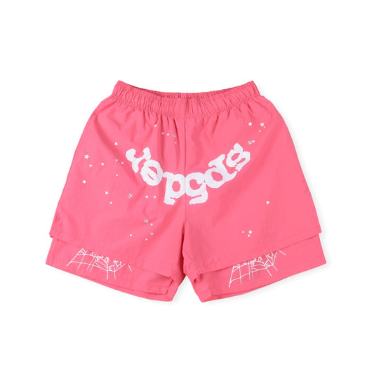 SP5DER OG WEB DOUBLE LAYER SHORTS PINK - Prime Reps