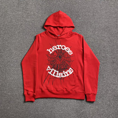 SP5DER x METRO BOOMIN HEROS AND VILLAINS HOODIE RED - Prime Reps