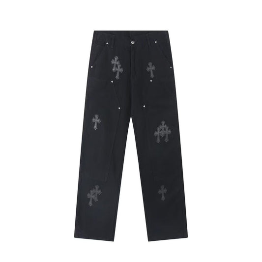 CHROME HEARTS BLACK CROSS PATCH JEANS BLACK