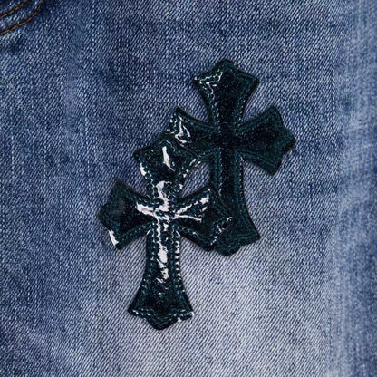 CHROME HEARTS BLACK CROSS PATCH JEANS DENIM