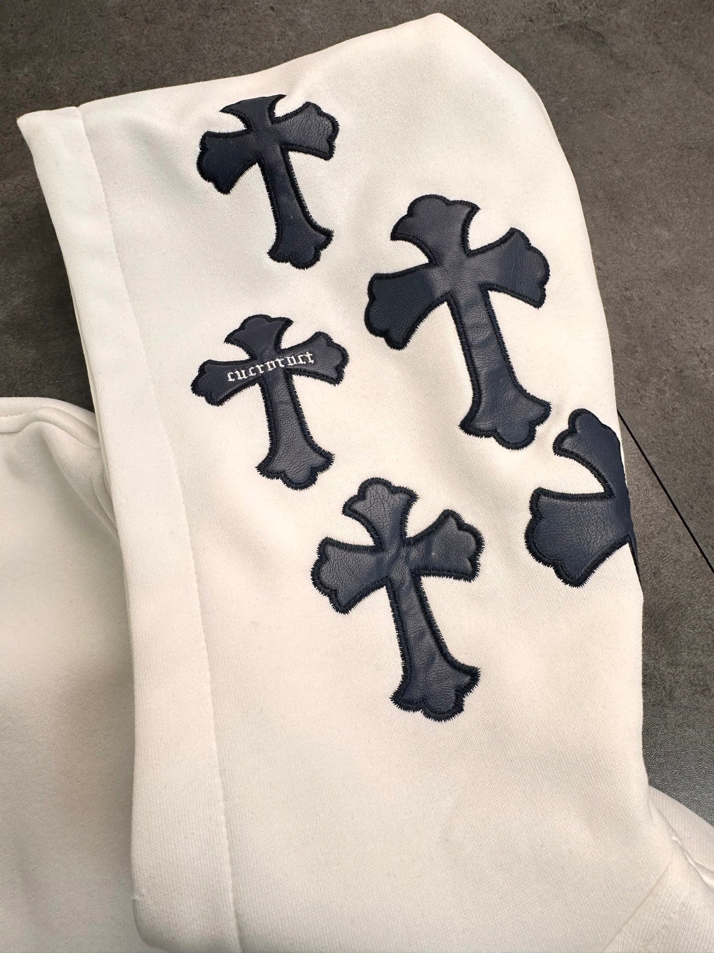 CHROME HEARTS BLACK CROSS PATCH HOODIE WHITE