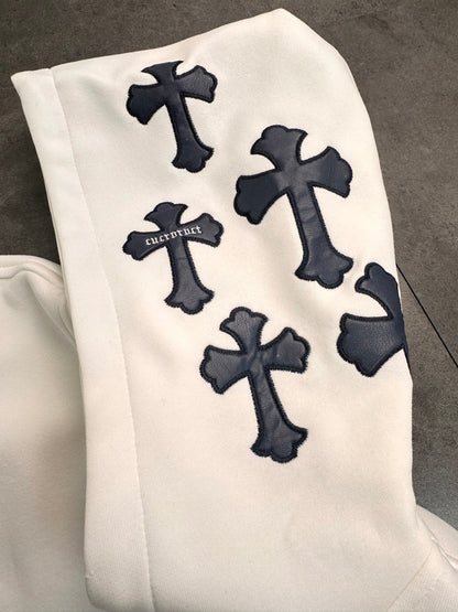 CHROME HEARTS BLACK CROSS PATCH HOODIE WHITE