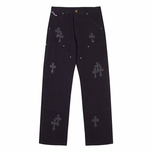 CHROME HEARTS BLACK DOUBLE KNEE CARPENTER JEANS