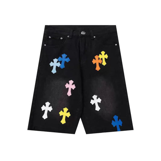 CHROME HEARTS MULTICOLOR CROSS PATCH JORTS BLACK